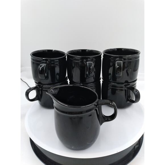 Vintage 7 Piece Ebony Coffee Set. 6 Cups, Creamer, - Picture 1 of 2